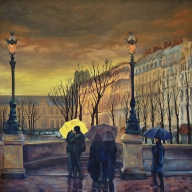 Peinture intitulée "La parapluie jaune" par Mac, Œuvre d'art originale, Huile