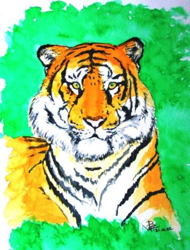Peinture intitulée "tigre" par Macrib, Œuvre d'art originale, Huile