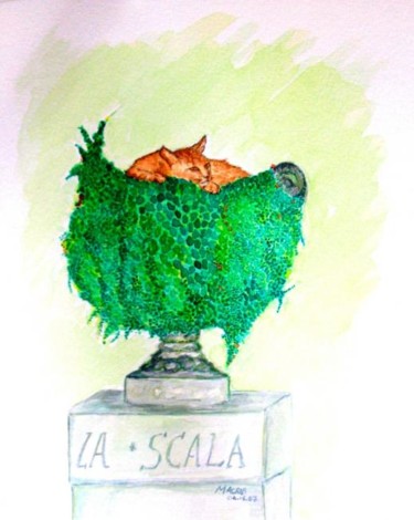 Peinture intitulée "chat endormi" par Macrib, Œuvre d'art originale, Huile