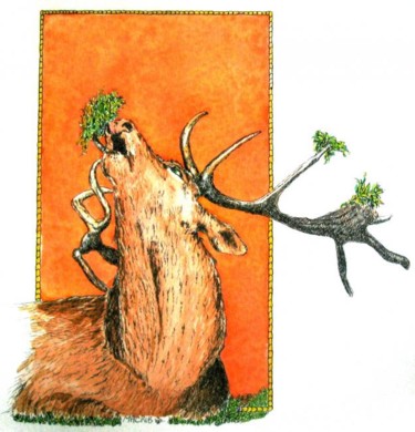 Peinture intitulée "Le brâme du cerf" par Macrib, Œuvre d'art originale, Huile