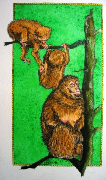Peinture intitulée "Famille de macaques" par Macrib, Œuvre d'art originale, Huile