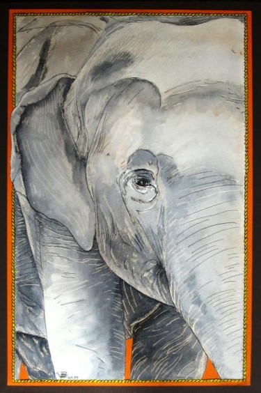 Peinture intitulée "Eléphant" par Macrib, Œuvre d'art originale, Huile
