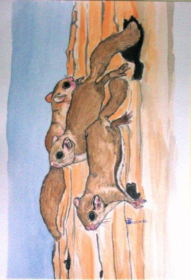 Peinture intitulée "Ecureuils" par Macrib, Œuvre d'art originale, Huile