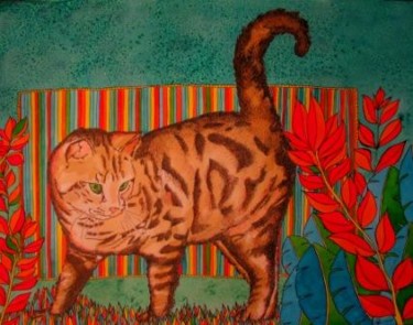 Peinture intitulée "Le chat promeneur" par Macrib, Œuvre d'art originale, Huile