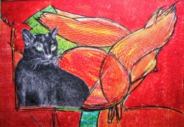 Peinture intitulée "Le chat noir" par Macrib, Œuvre d'art originale, Huile
