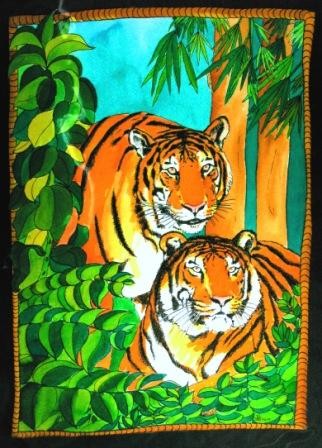 Peinture intitulée "couple de tigre" par Macrib, Œuvre d'art originale, Huile