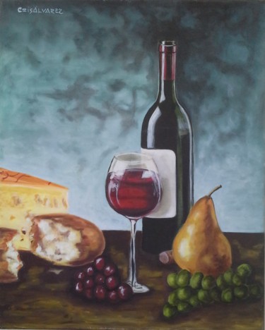 Painting titled "Un buen vino" by Cris Alvarez, Original Artwork, Oil