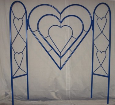 Sculpture titled "Blue 7 Heart Hinged…" by Mac, Original Artwork, Metals