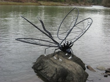 Sculpture titled "purple dragon fly" by Mac, Original Artwork