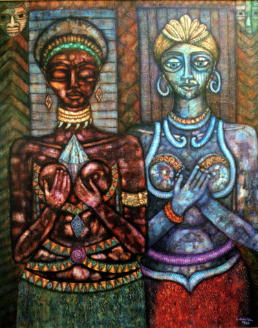 Painting titled "The priestess of th…" by Madalena Lobao-Tello, Original Artwork, Acrylic