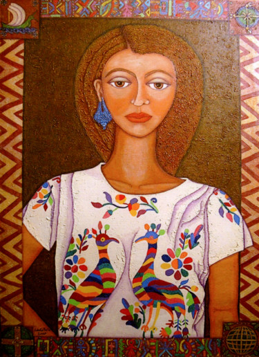 Painting titled "Woman from here and…" by Madalena Lobao-Tello, Original Artwork, Acrylic