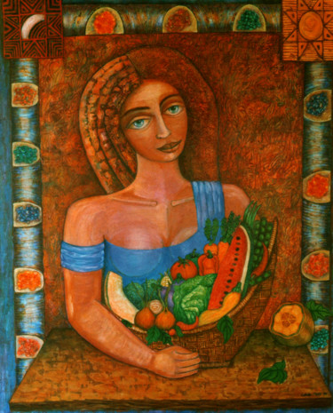 Painting titled "The Virgin of seeds…" by Madalena Lobao-Tello, Original Artwork, Acrylic