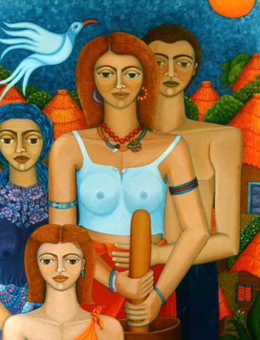 Schilderij getiteld "3 Ages of a Woman" door Madalena Lobao-Tello, Origineel Kunstwerk, Olie