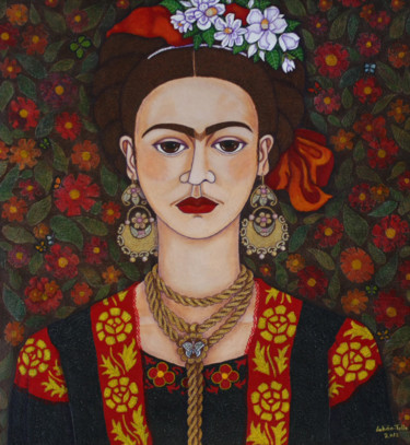 Peinture intitulée "Frida Kahlo portrai…" par Madalena Lobao-Tello, Œuvre d'art originale, Collages