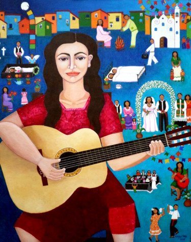 Painting titled "Violeta Parra and t…" by Madalena Lobao-Tello, Original Artwork, Acrylic
