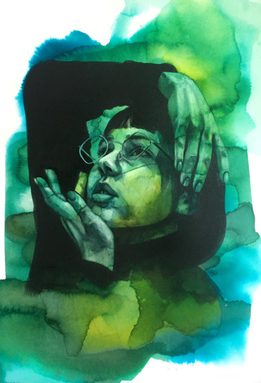 La raconteuse Peinture intitulée "La raconteuse" par Madeline Berger (MadB), Œuvre d'art originale, Aquarelle