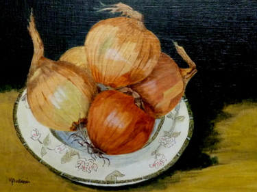 Painting titled "Plate with Onions…" by Maddalena Pacini, Original Artwork, Acrylic