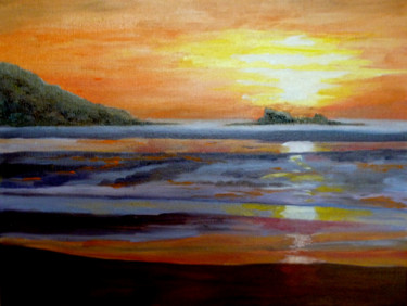 Pittura intitolato "Sunset at Sand Bay" da Maddalena Pacini, Opera d'arte originale, Olio