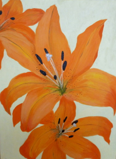 Pittura intitolato "Orange Lilies" da Maddalena Pacini, Opera d'arte originale, Olio