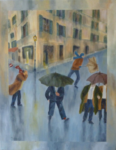 Painting titled "Wind and Rain" by Maddalena Pacini, Original Artwork, Oil