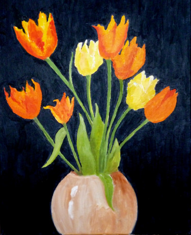 Pittura intitolato "Tulips from my Gard…" da Maddalena Pacini, Opera d'arte originale, Olio