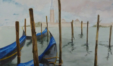 Картина под названием "In the Lagoon, Veni…" - Maddalena Pacini, Подлинное произведение искусства, Акварель