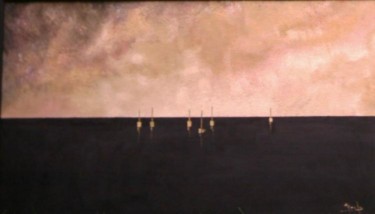 Peinture intitulée "Ciel d'or sur mer" par Madeleine Roche, Œuvre d'art originale