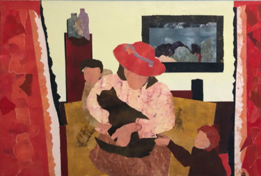 De Kat Collages intitulée "De Kat" par Madeleine Van Drunen, Œuvre d'art originale, Collages Monté sur Panneau de bois