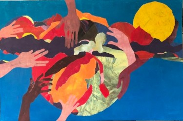 Collages intitulée "Wanneer alle handen…" par Madeleine Van Drunen, Œuvre d'art originale, Collages Monté sur Panneau de bois