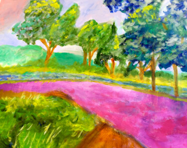 Peinture intitulée "le chemin de la riv…" par Madeleine Gendron, Œuvre d'art originale, Huile