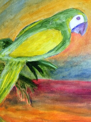 Malerei mit dem Titel "Perroquet tropical" von Madeleine Gendron, Original-Kunstwerk, Öl