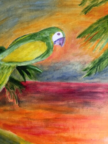 Painting titled "Perroquet tropical" by Madeleine Gendron, Original Artwork, Oil