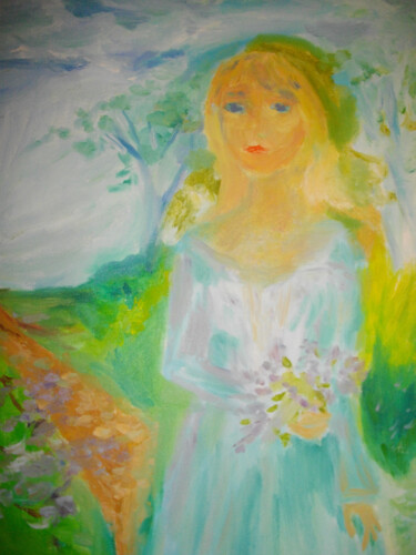 Peinture intitulée "Fille au lilas" par Madeleine Gendron, Œuvre d'art originale, Huile