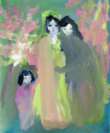 Painting titled "Petite famille chin…" by Madeleine Gendron, Original Artwork, Oil