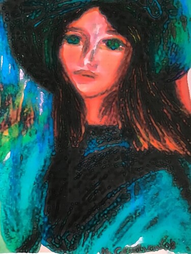 Pittura intitolato "Fille au chapeau 2" da Madeleine Gendron, Opera d'arte originale, Pastello