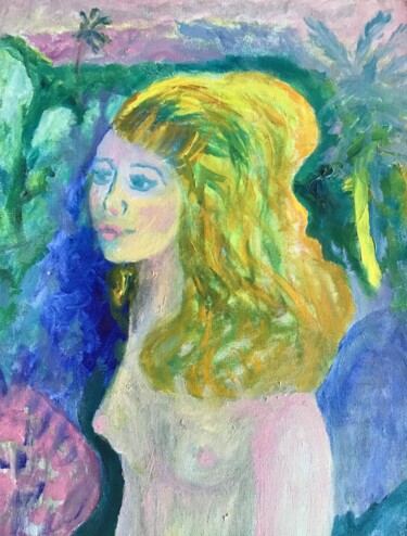 Painting titled "Dans les palmiers" by Madeleine Gendron, Original Artwork, Oil