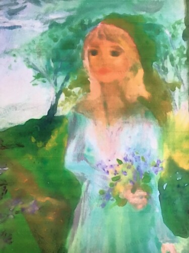 Painting titled "Fille au lilas 1" by Madeleine Gendron, Original Artwork, Oil