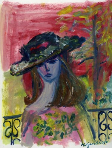 Painting titled "Le chapeau noir" by Madeleine Gendron, Original Artwork, Oil