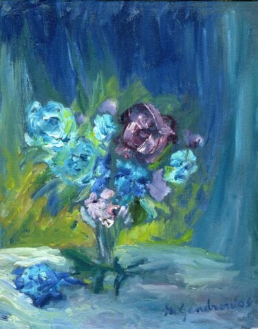Pintura intitulada "Fleurs mystérieuses…" por Madeleine Gendron, Obras de arte originais, Óleo