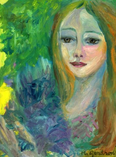 Painting titled "Jeune fille tenant…" by Madeleine Gendron, Original Artwork, Oil