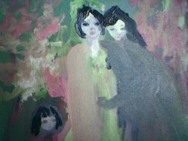 Картина под названием "Petite famille chin…" - Madeleine Gendron, Подлинное произведение искусства, Масло