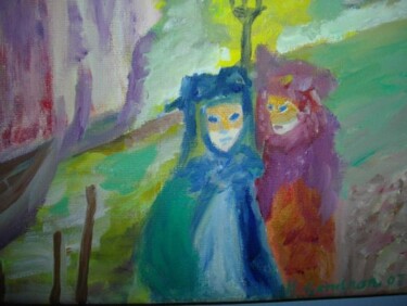 Painting titled "Couple au carnaval…" by Madeleine Gendron, Original Artwork, Oil
