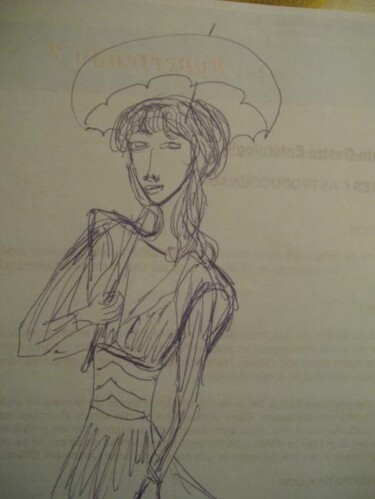 Dessin intitulée "Femme au parasol (D…" par Madeleine Gendron, Œuvre d'art originale, Autre