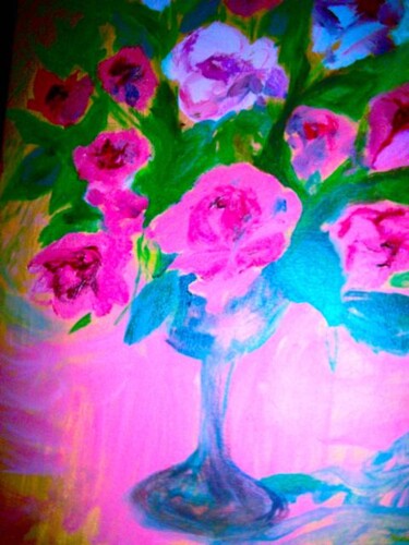 Malerei mit dem Titel "Fleurs fluo" von Madeleine Gendron, Original-Kunstwerk, Öl