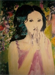 Peinture intitulée "Jeune fille pensive" par Madeleine Gendron, Œuvre d'art originale, Huile
