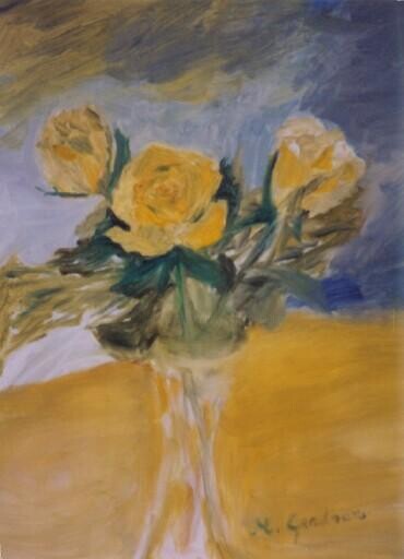 Pintura titulada "Roses jaunes dans u…" por Madeleine Gendron, Obra de arte original, Oleo