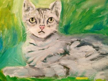 Painting titled "Chat tigré" by Madeleine Gendron, Original Artwork, Acrylic