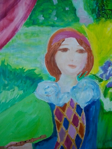 Peinture intitulée "L'enfant au pipeau…" par Madeleine Gendron, Œuvre d'art originale, Huile
