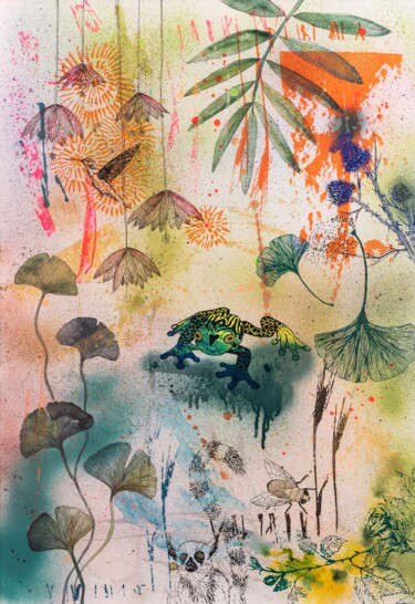 Desenho intitulada "Plants and Animals 1" por Madeleine Gorges, Obras de arte originais, Tinta spray