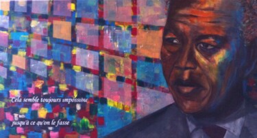 Painting titled ""Nelson Mandela" -…" by Madeleine Mayen-Leize, Original Artwork, Oil